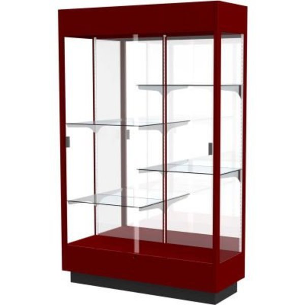 Waddell Display Case Of Ghent Heritage Lighted Floor Display Case 48"W x 70"H x 18"D Hardwood Cordovan Finish Mirror Back 893M-MB-C